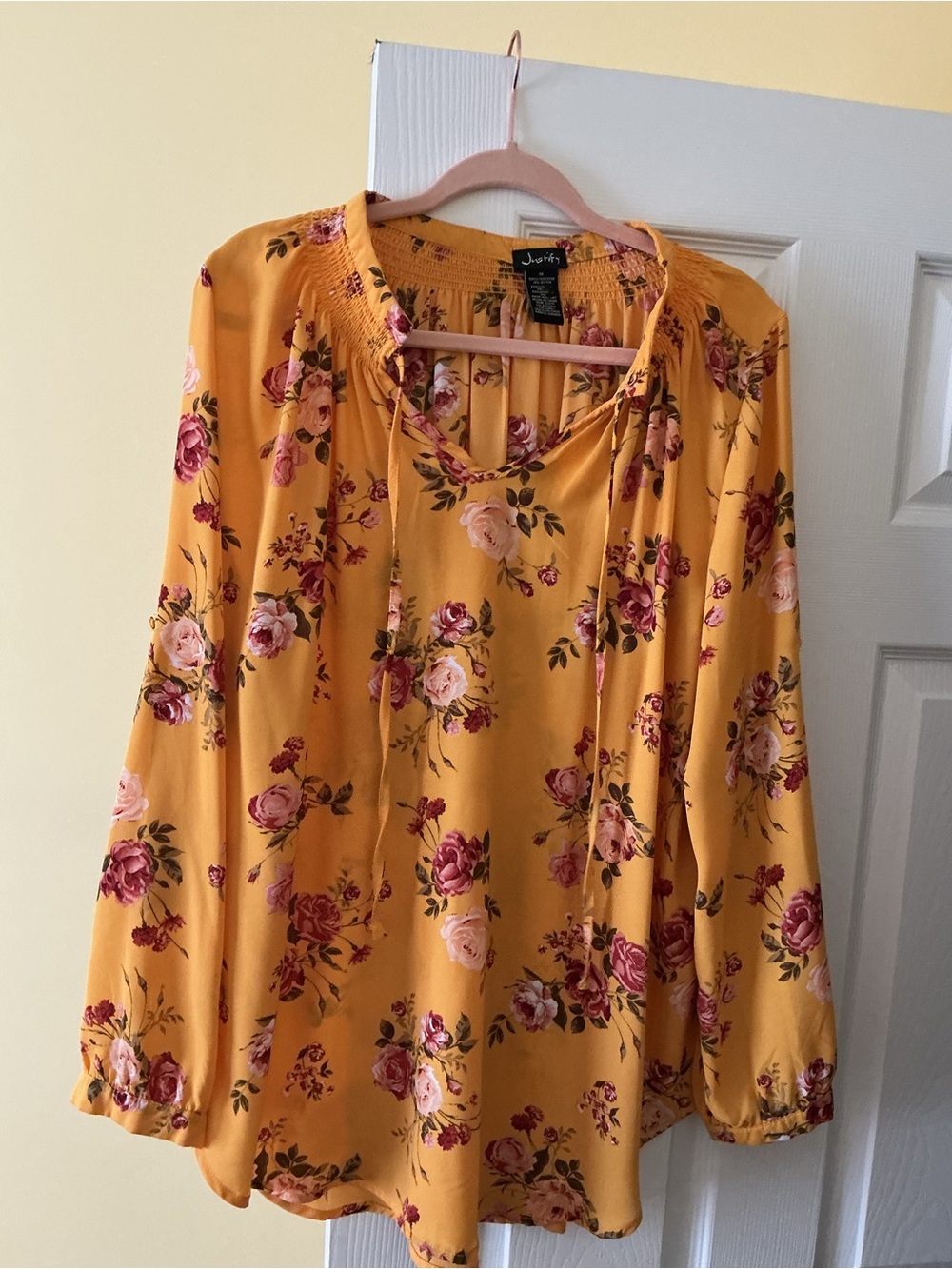 Justify Mustard Yellow Floral Smocked Neck Blouse